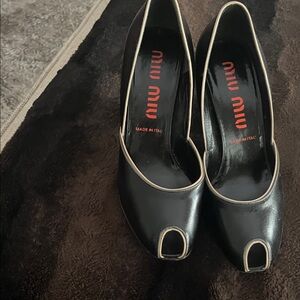 Miu Miu Black and Taupe Peep Toe Heels